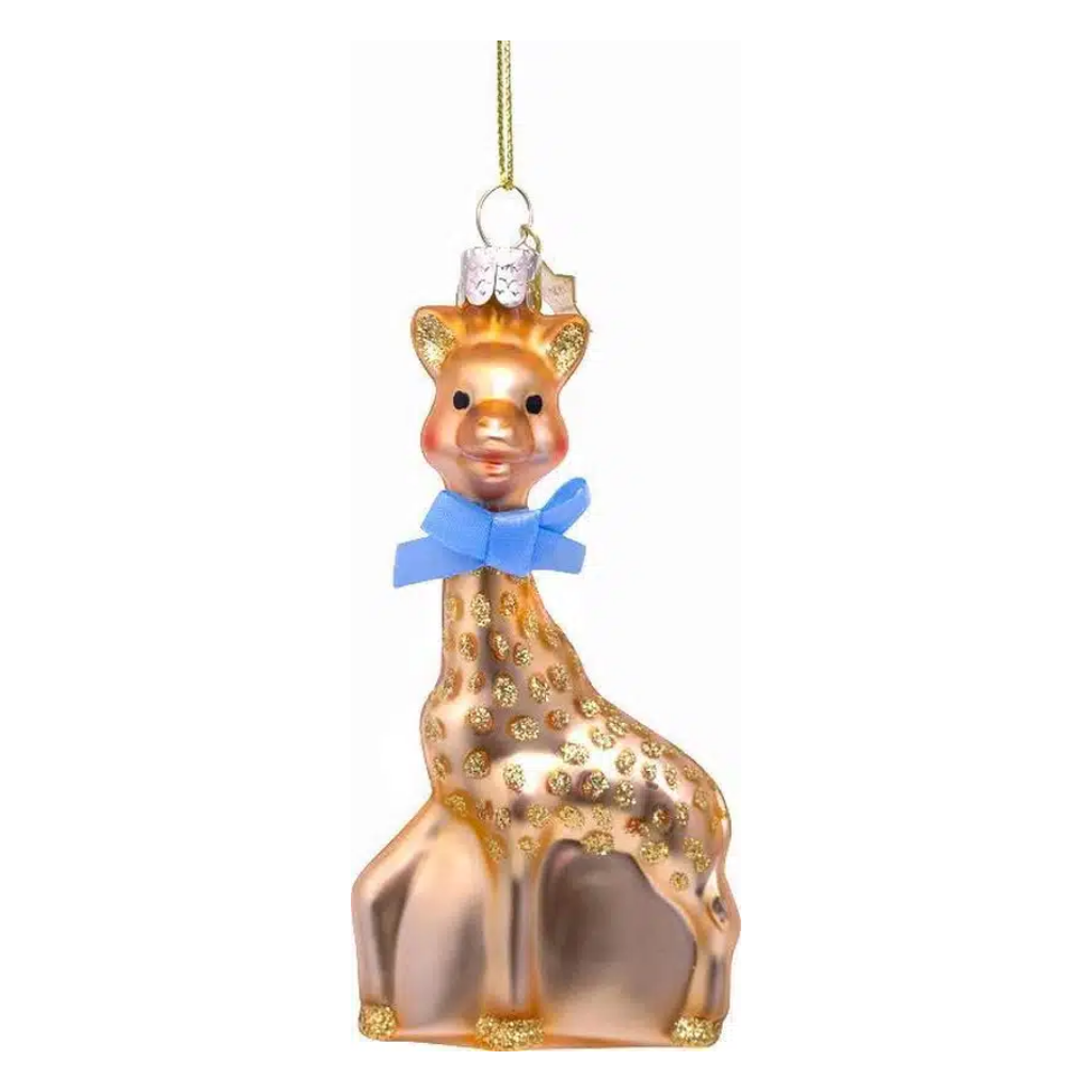 Vondels kerst decorait Sophie de Giraffe met blauwe strik 10 cm