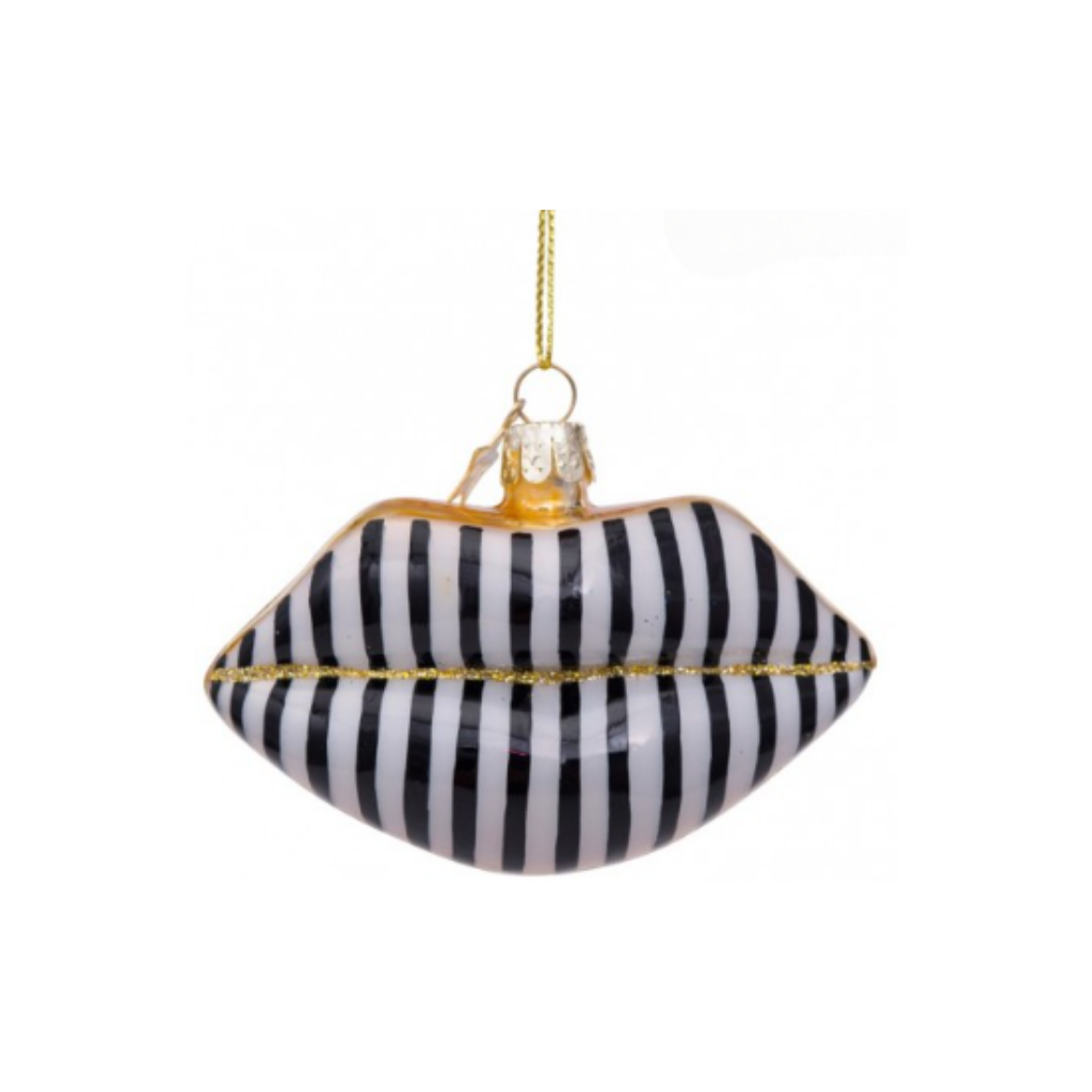 Vondels Kersthanger Lippen Zwart-wit gestreept 6.5 cm