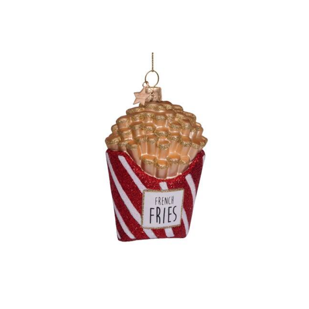 Vondels Kersthanger rood/wit glitter frietjes 11 cm