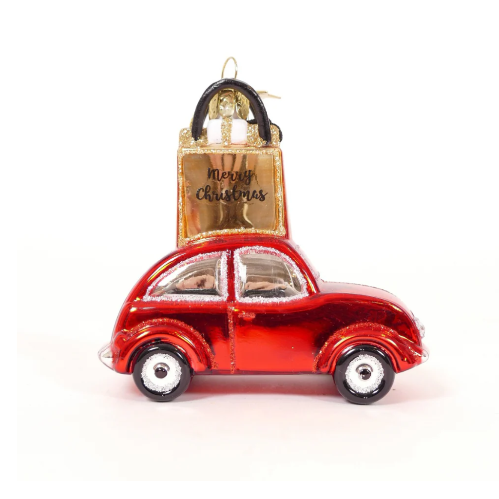 Vondels Kersthanger Rode Auto met shoppingbag 9 cm