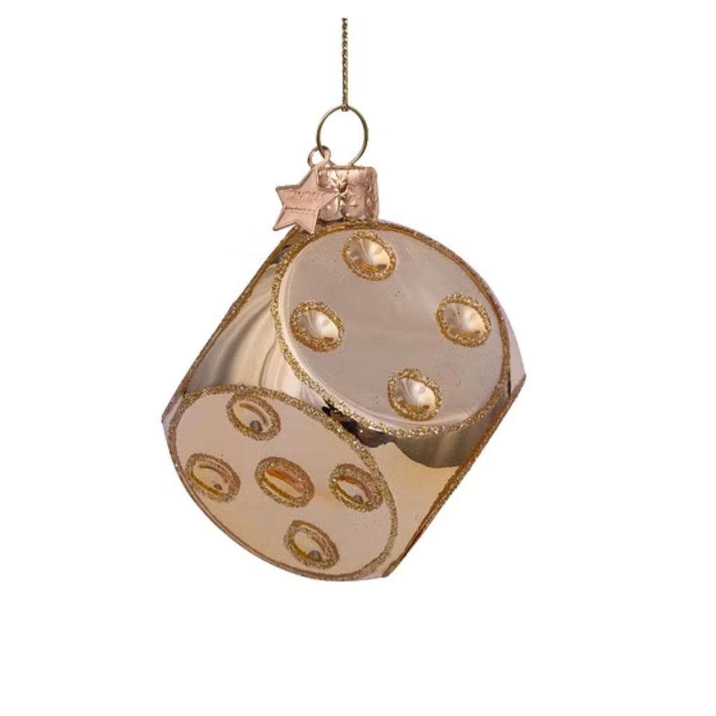 Vondels Kersthanger gouden dobbelsteen 5 cm