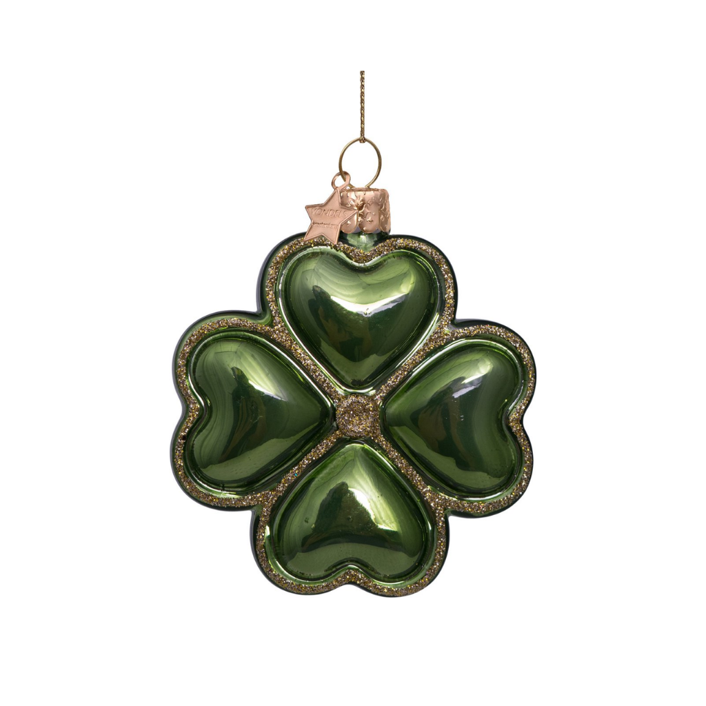 Vondels Kersthanger groen klavertje 8 cm