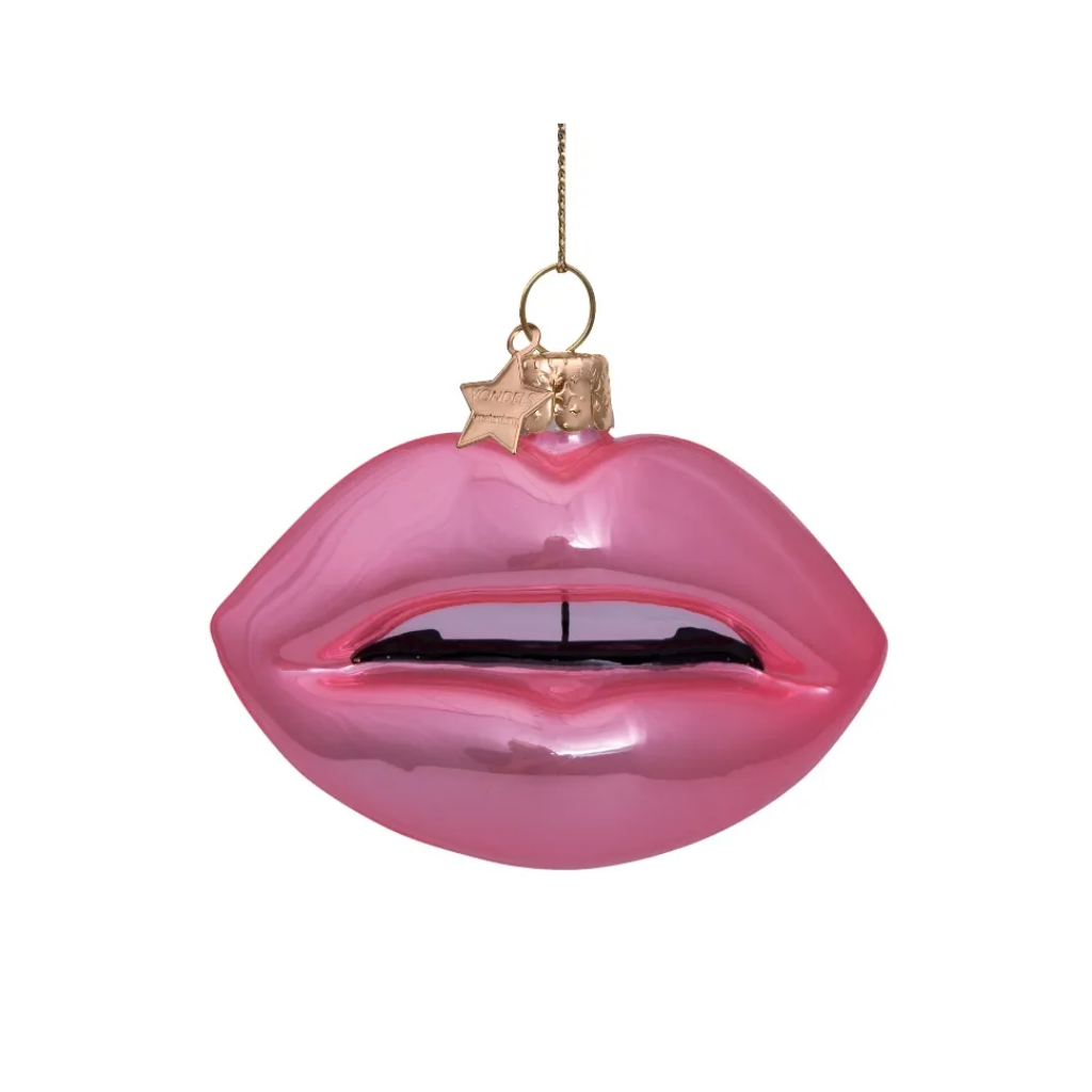 Vondels Kersthanger lichtroze sensuele lippen 7.5 cm