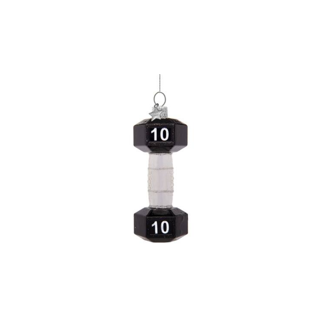Vondels Kersthanger zilver zwarte dumbbell 10.5 cm