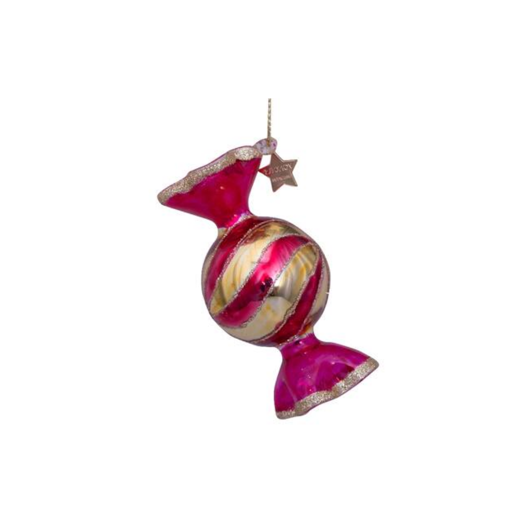 Vondels Kersthanger roze gouden snoepje 7 cm