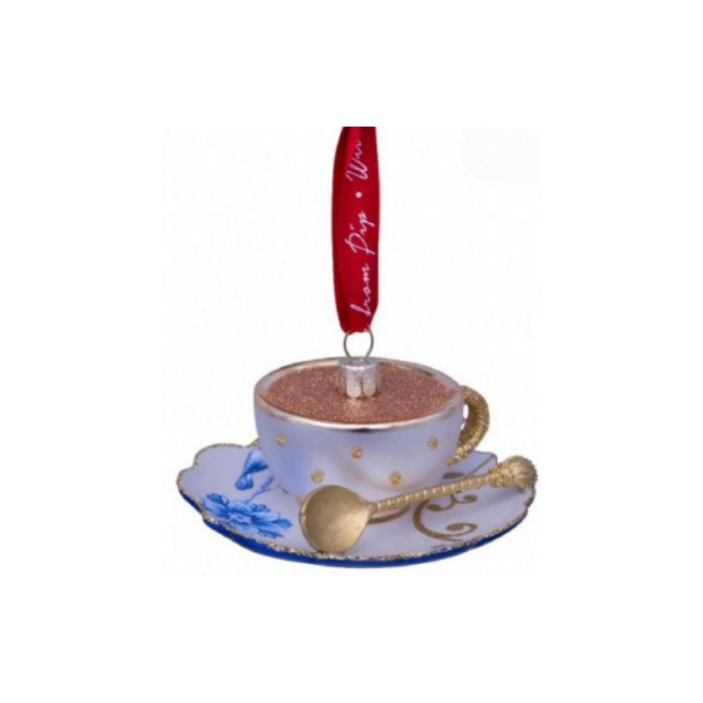 Vondels Kersthanger Theekopje blauw/ goud 5.5 cm