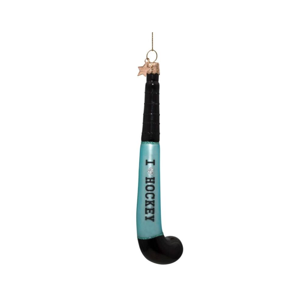 Vondels Kersthanger blauw/zwarte hockeystick 14 cm