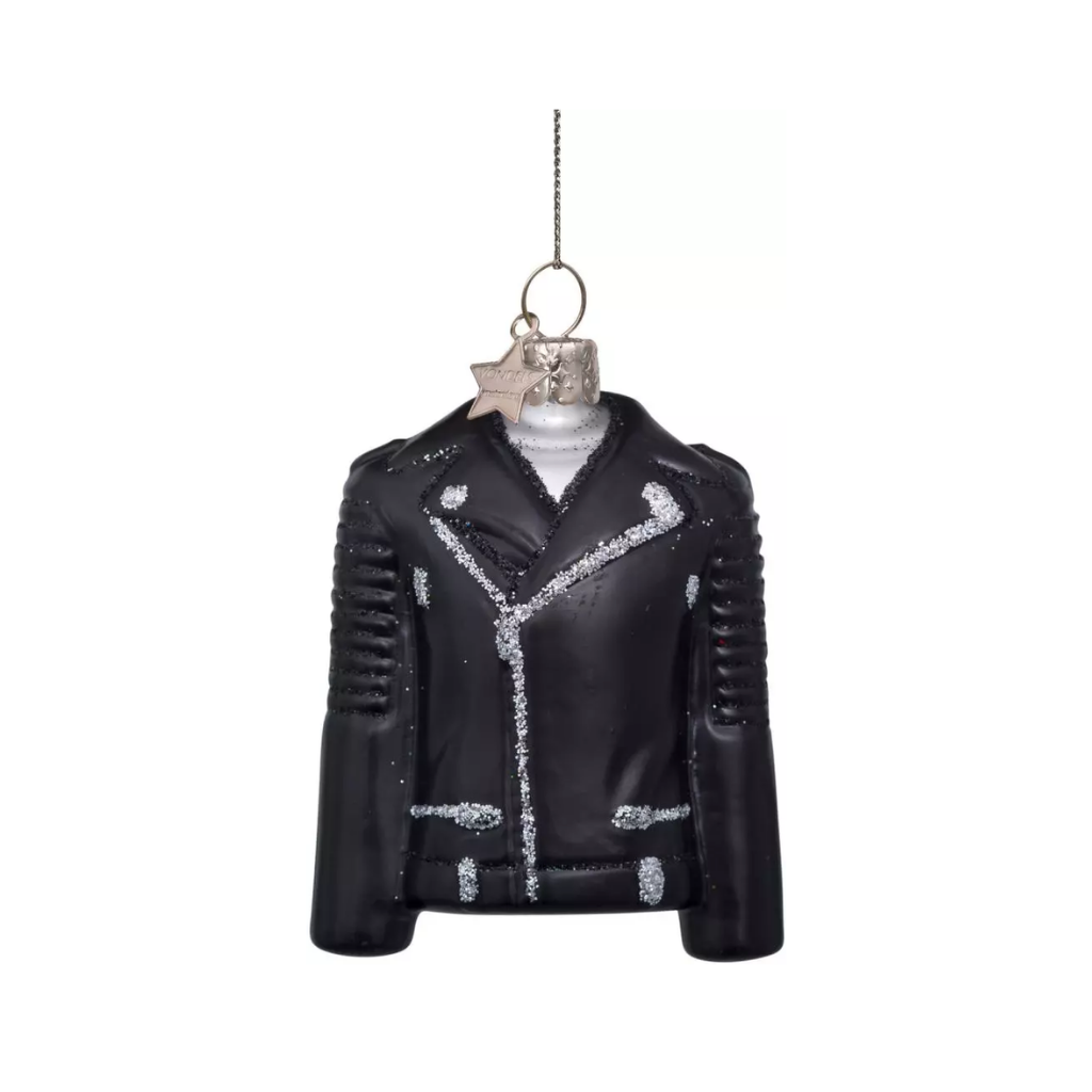 Vondels Kersthanger mat zwarte biker jack 8.5 cm
