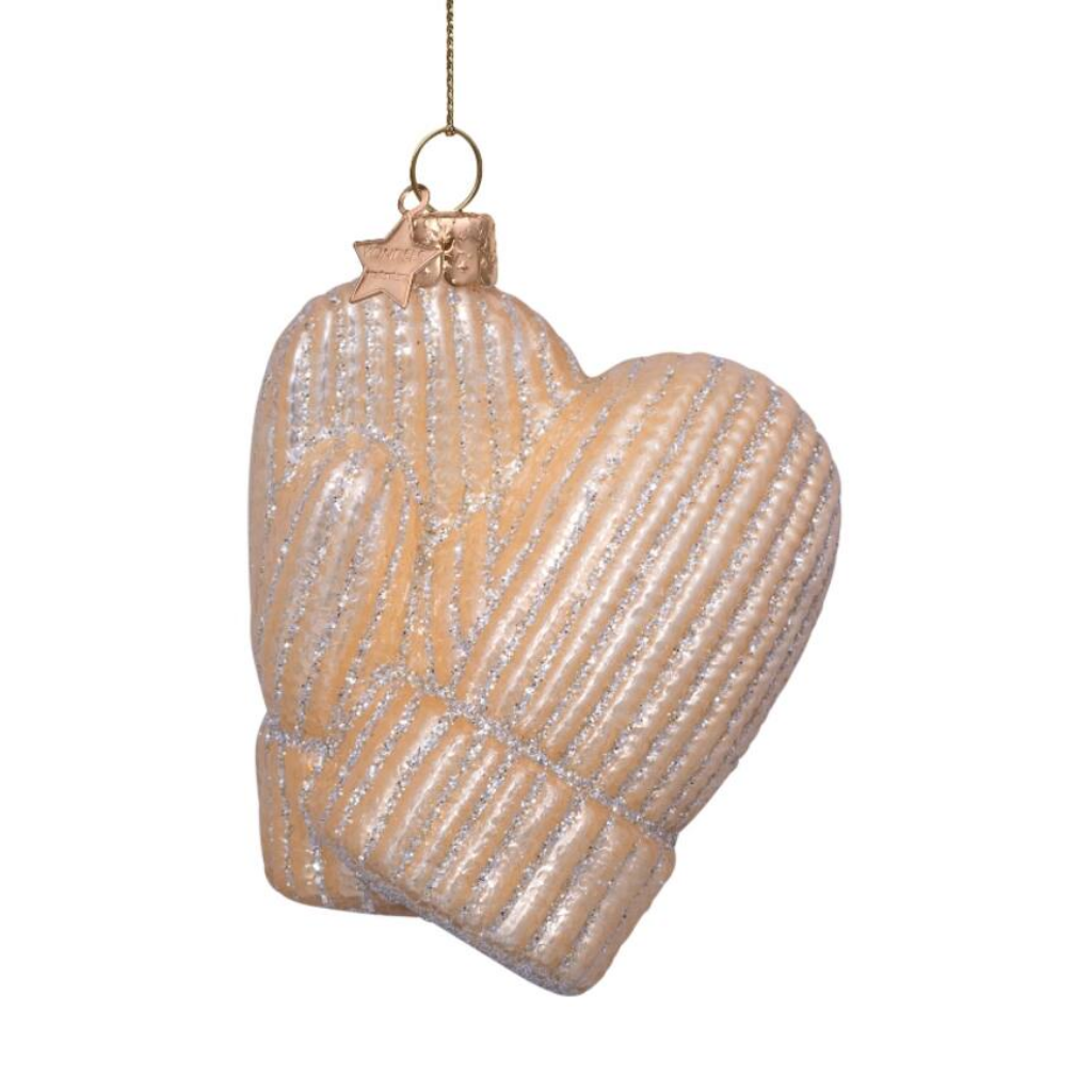 Vondels Kersthanger handschoenen winter champagne 9 cm
