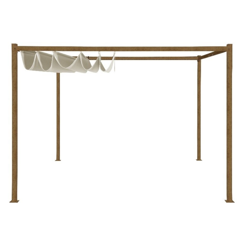 Pergola Kreta Metalen Frame Met Hout Look Bruin 295 x 295 x 220 cm