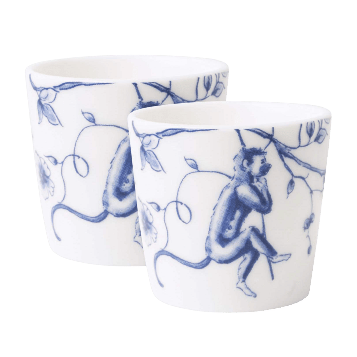 Heinen Delfts Blauw Eierdopje Aapjes Set van 2
