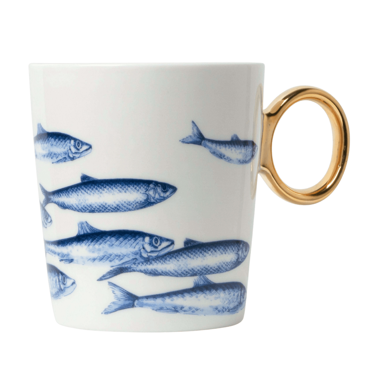 Heinen Delfts Blauw Mok Vissen Goud