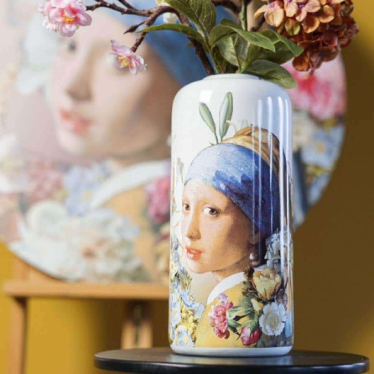 Heinen Delfts Blauw Cilindervaas Meisje met de Parel Pastel