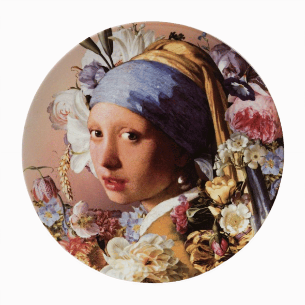 Heinen Delfts Blauw Wandbord Meisje met de Parel Pastel