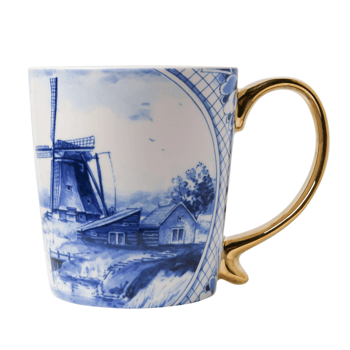 Heinen Delfts Blauw Mok Molen Goud