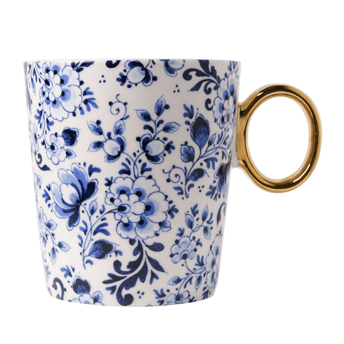 Heinen Delfts Blauw Mok Sierlijke Bloem Goud