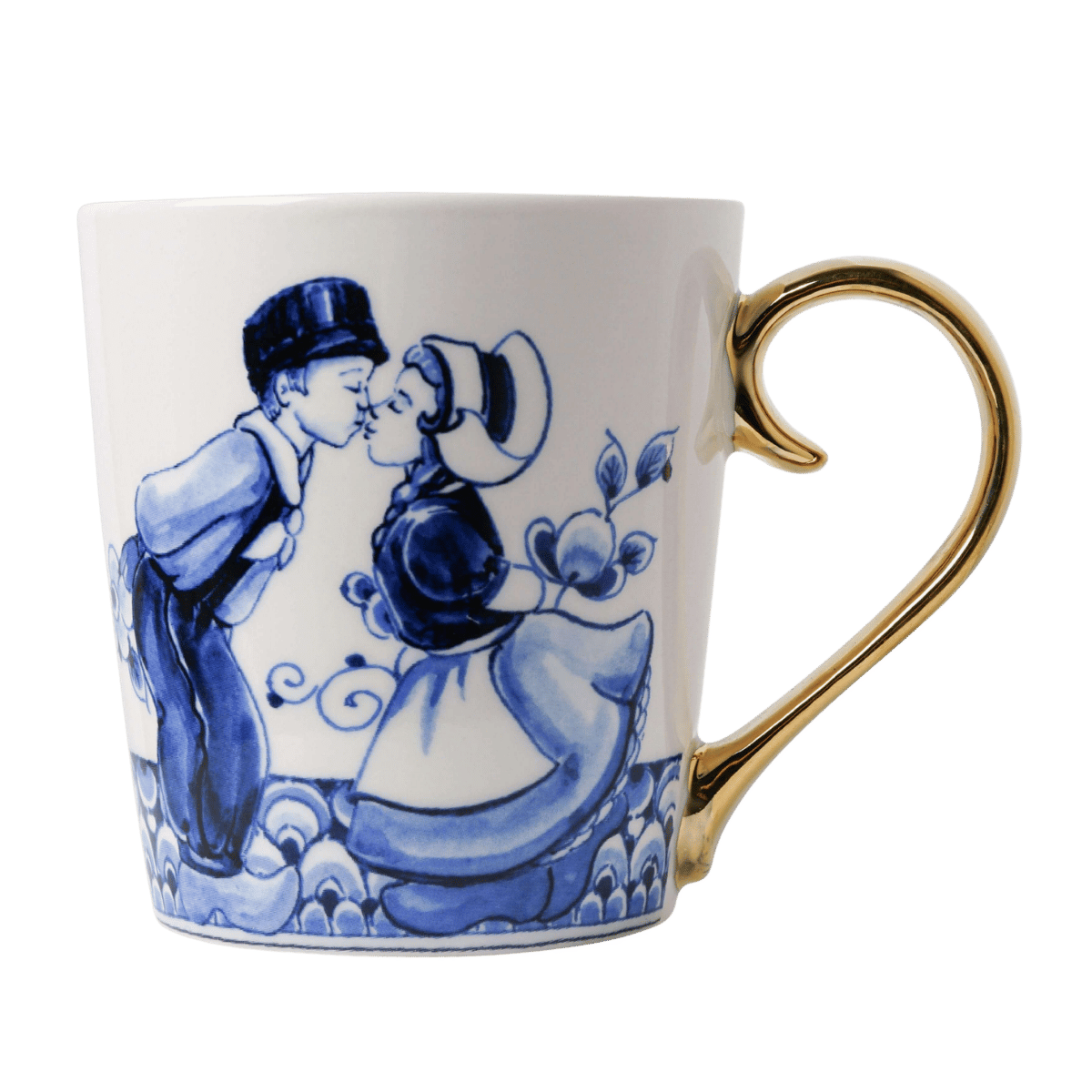 Heinen Delfts Blauw Mok Kissing Couple Goud