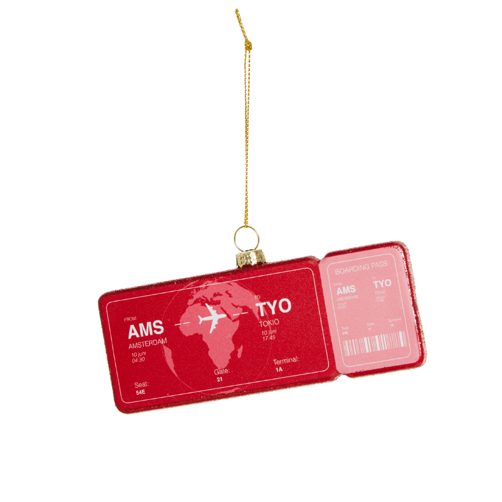Boardingpass Amsterdam - Tokio kerstornament Yup in de boom