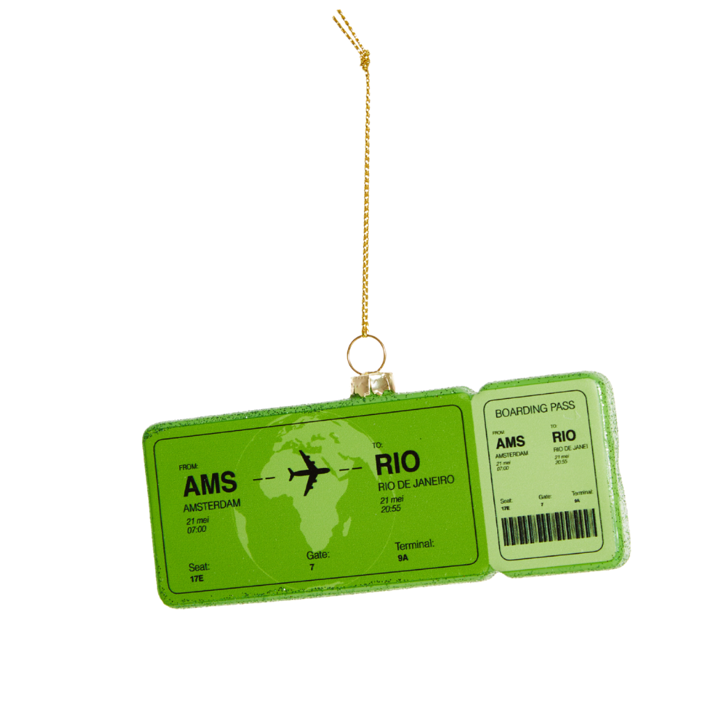 Boardingpass Amsterdam - Rio de Janeiro kerstornament Yup in de boom