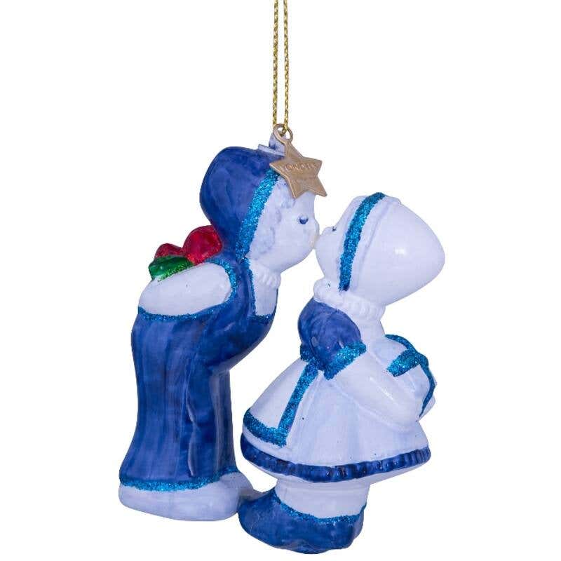 Vondels Kersthanger delfts blauw kussende jongen en meisje 10 cm