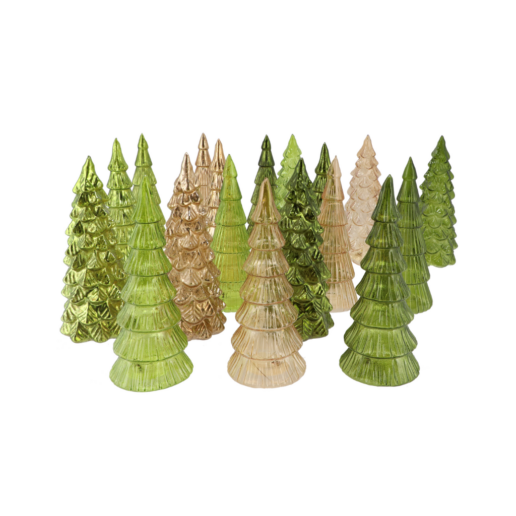 Twinkle Forest Green Glass Tree Metallic Lights Ass 9x20cm