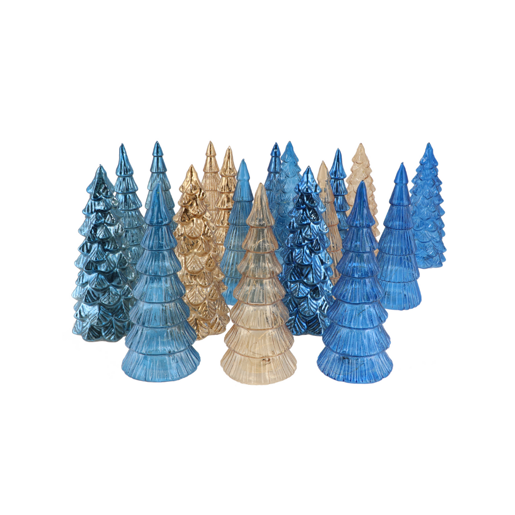 Twinkle Blue Glass Tree Metallic Lights Ass 9x20cm