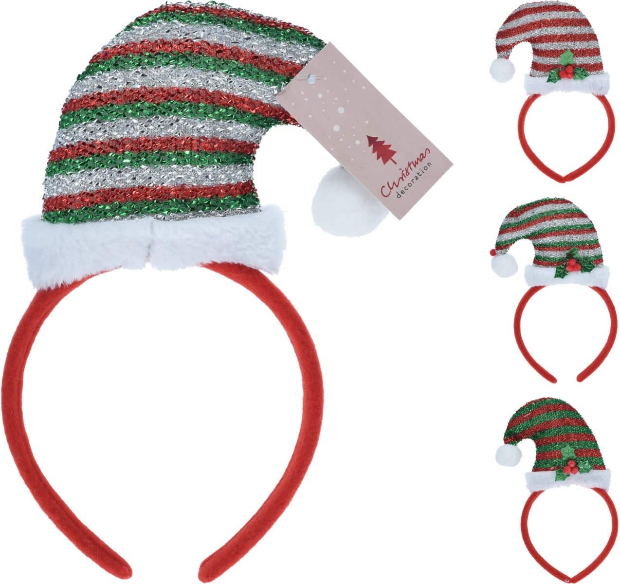 Diadeem kerstmuts pailette 22cm