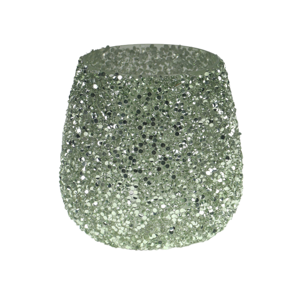 Theelichthouder Strass Cauldron Groen 12 x 12.5 cm
