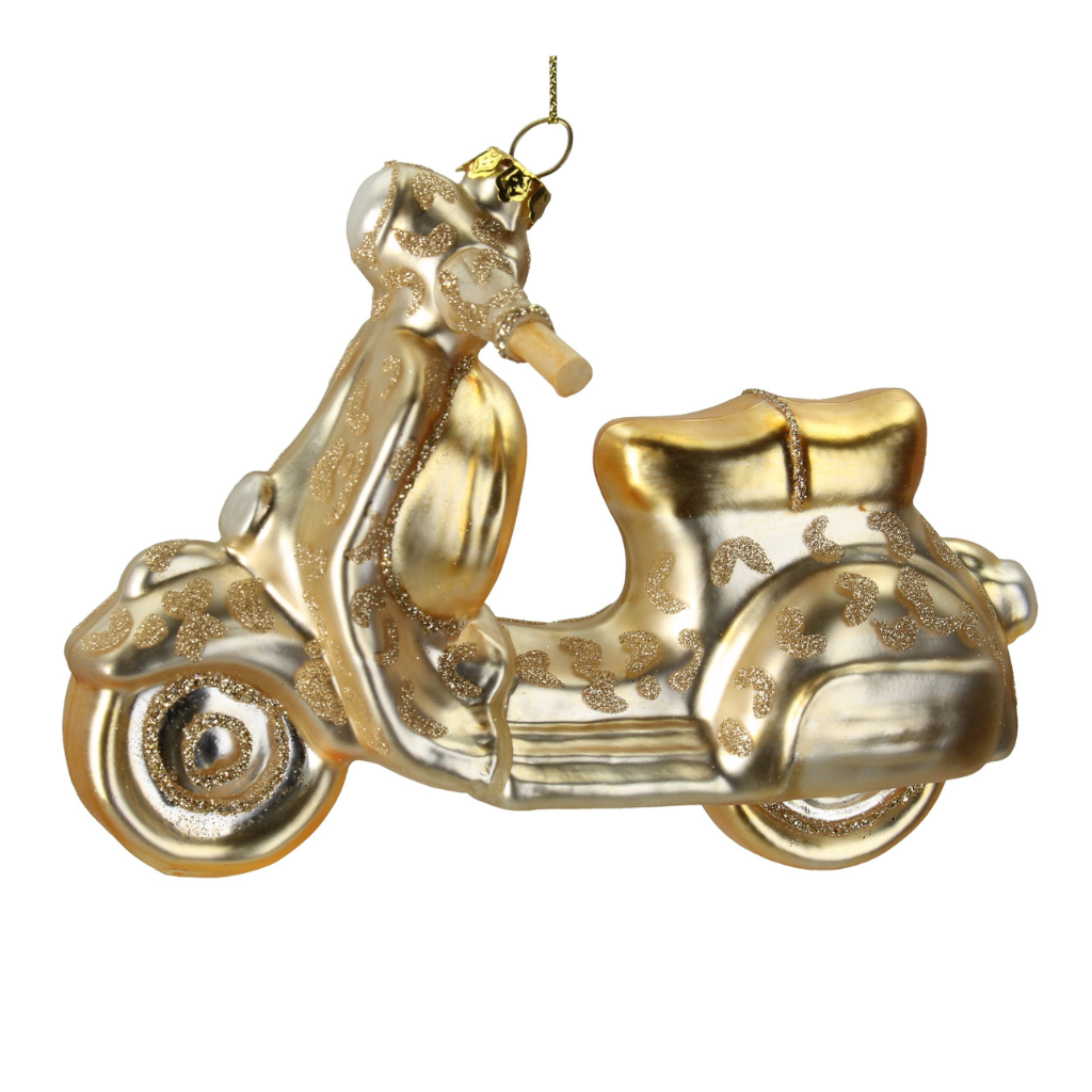 Kersthanger Scooter Glas Goud 14 cm