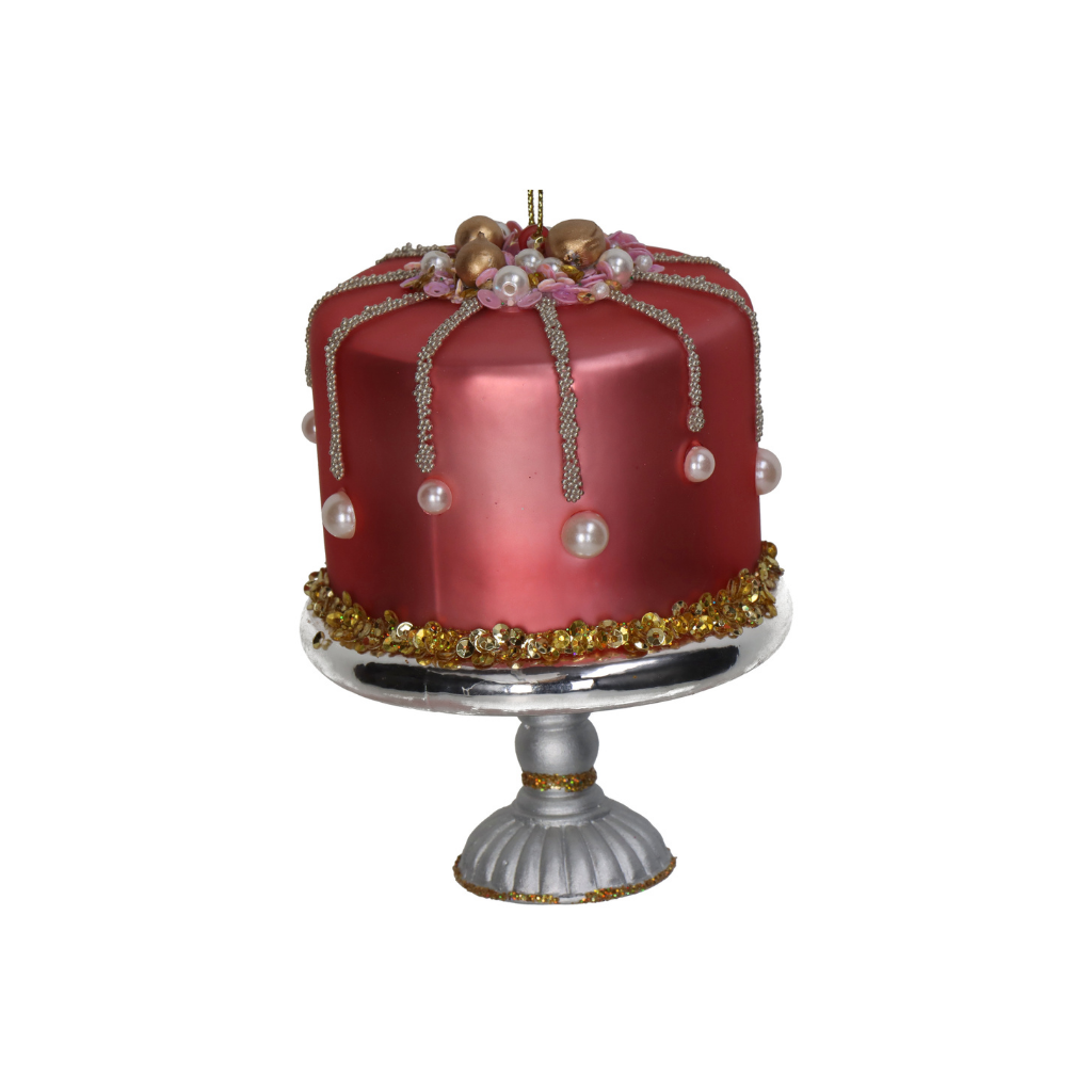 Kersthanger Cake Stand Glas Roze 11.4 cm