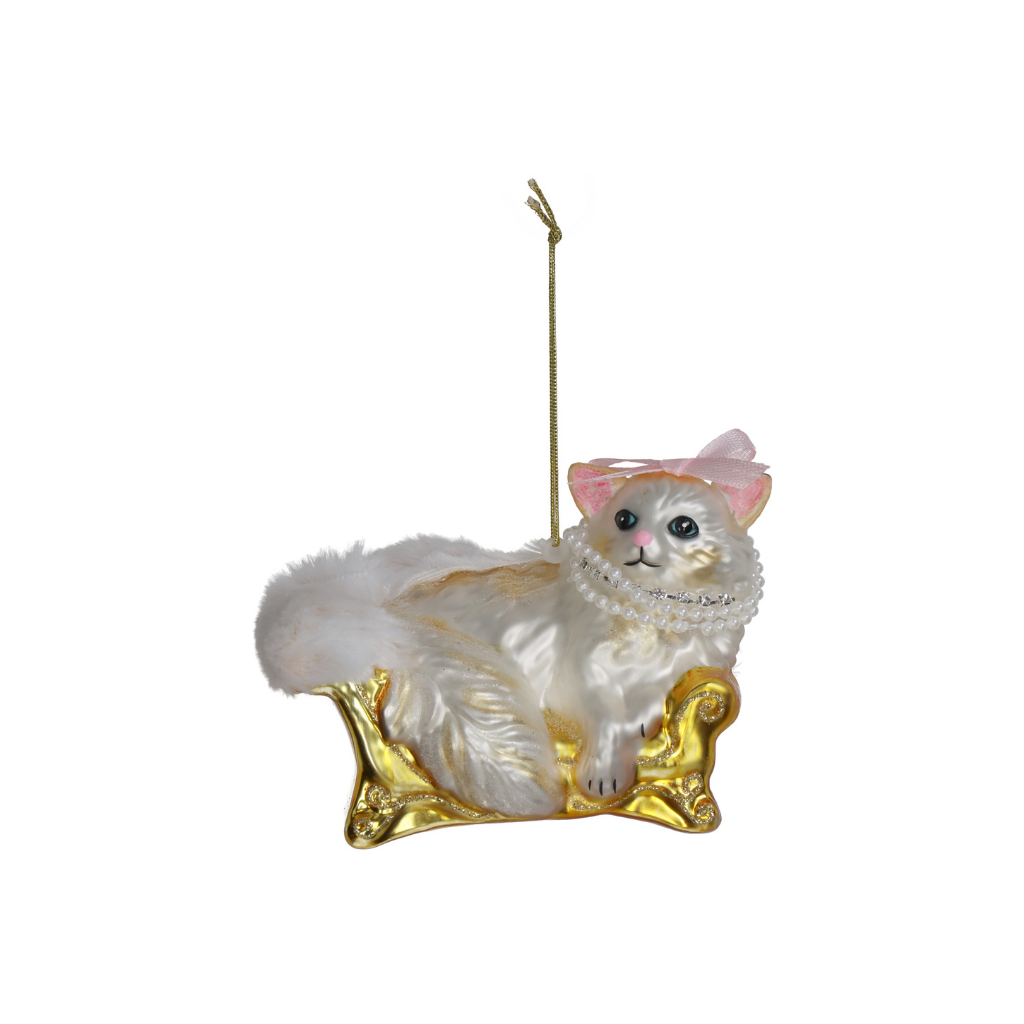 Kersthanger Kat Glas Wit 11.1 cm