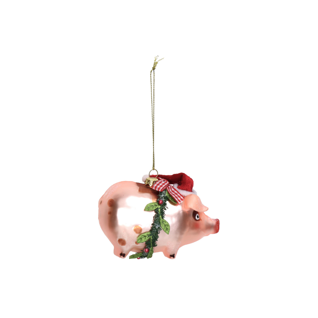 Kersthanger Varken Glas Roze 11.4 cm