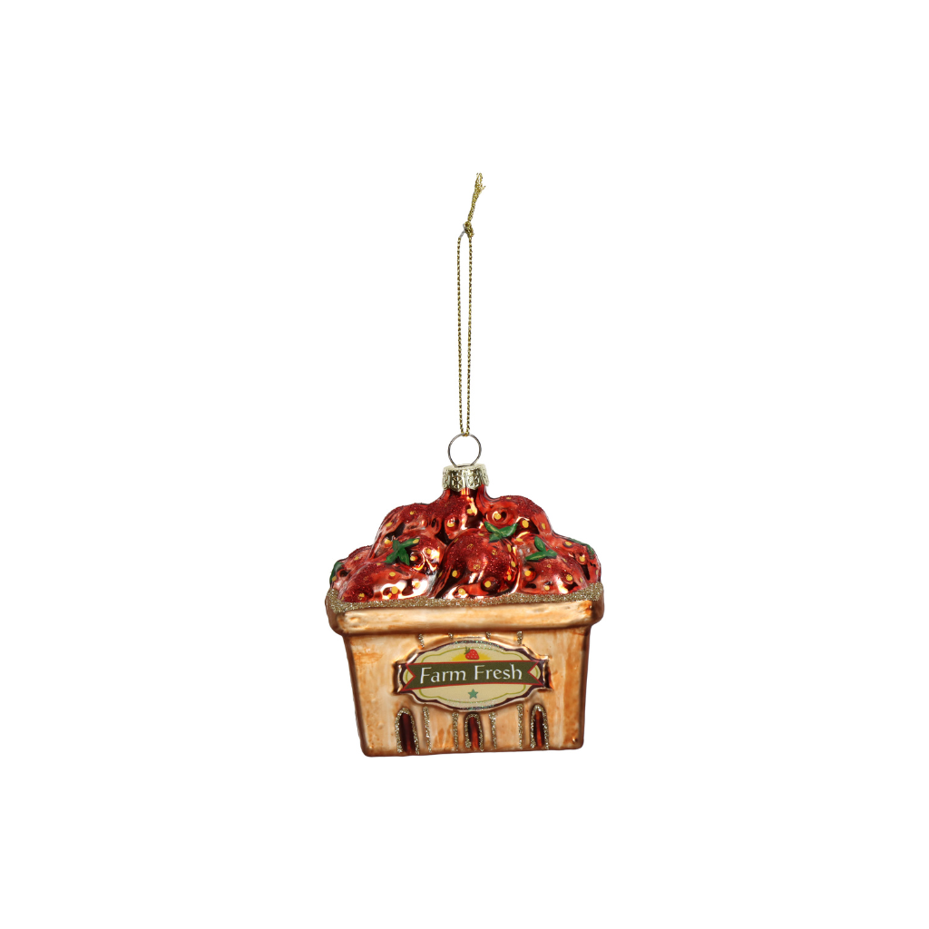 Kersthanger Aardbei Doosje Glas Rood 8.3 cm