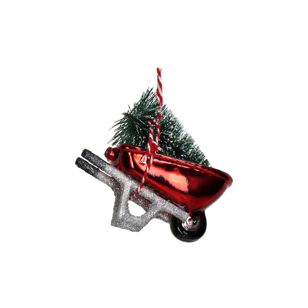 Kersthanger Kruiwagen Glas Rood 10.6 cm