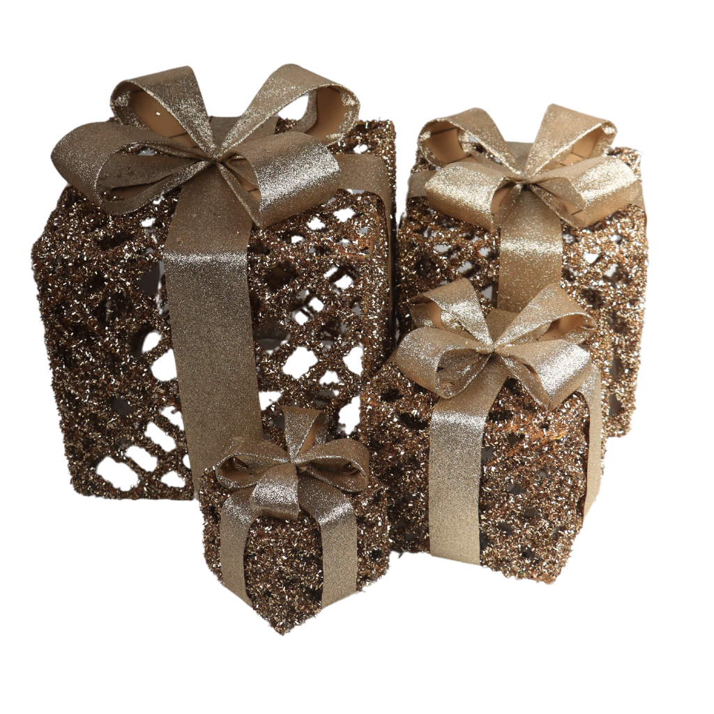 Giftbox glitter champagne met timer L 25 cm