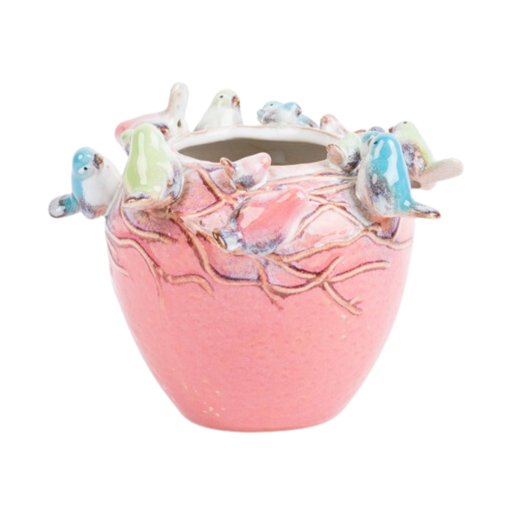 Des Pots Vogelvaas roze 14 x 17 cm